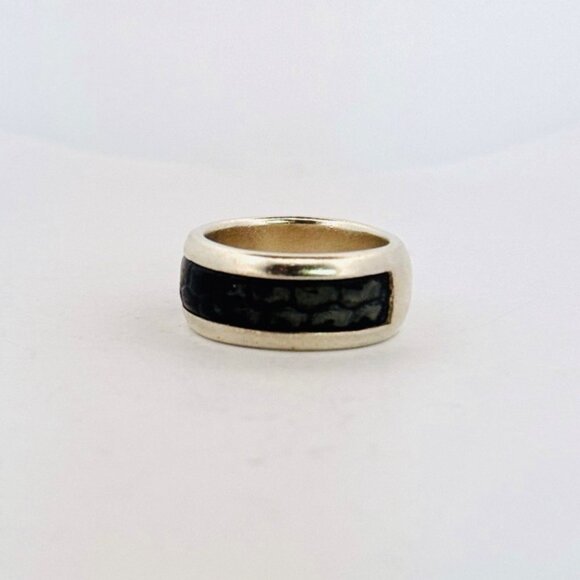 Vintage Neta 925 Sterling Silver & Black Onyx Inlay Band Ring Size 10, 11.3g - Picture 4 of 9